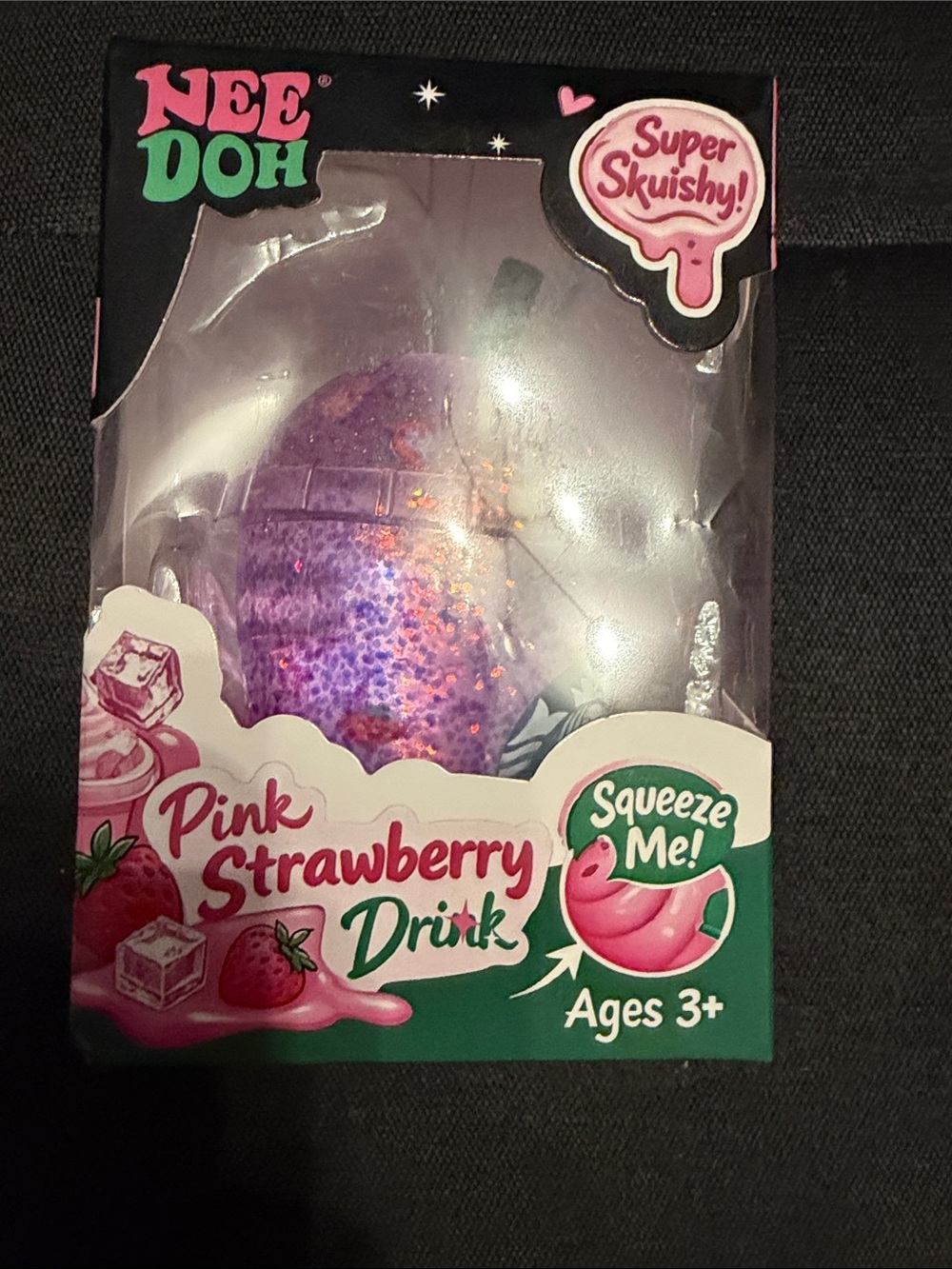 Jumbo Pink Strawberry Drink Super Squishy Toy - Purple.
